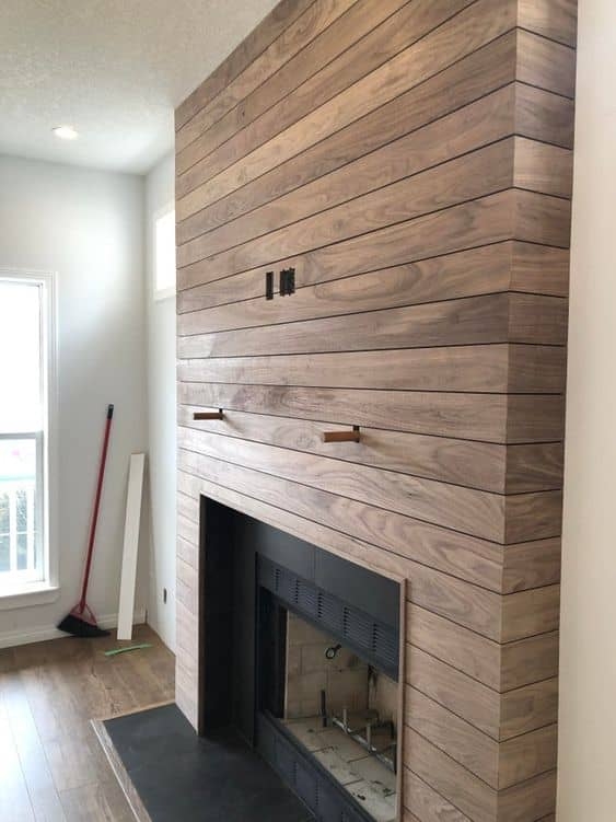 Modern Natural Wood Shiplap Fireplace Design