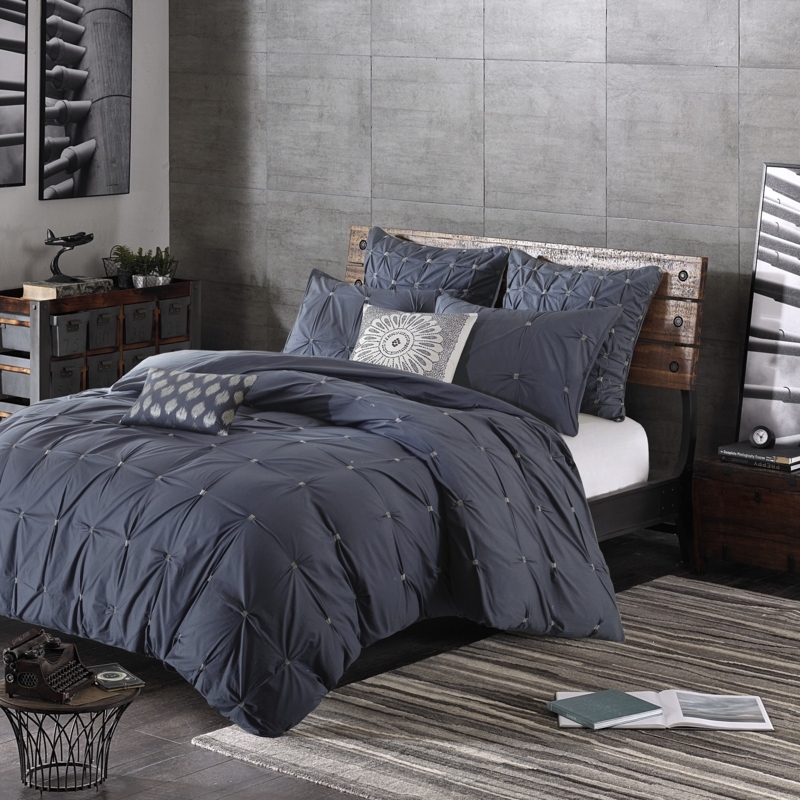 Modern Navy Blue Grey Comforter Bedding Set