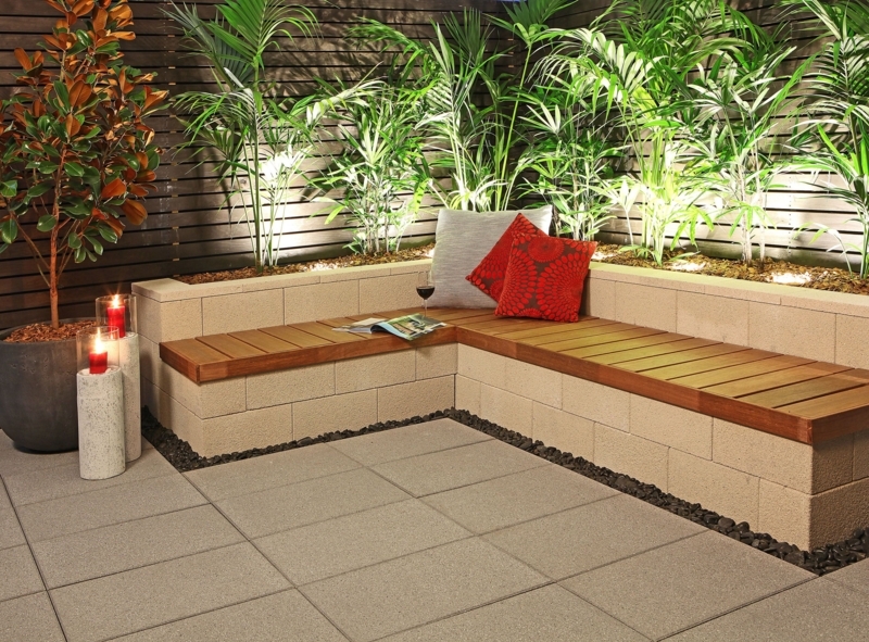 Modern Outdoor Seating Area with Lush Greenery