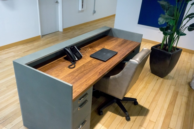 Modern Reception Desk with Wood and Gray Finish