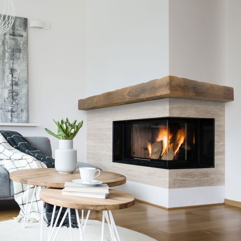 Modern Rustic Corner Fireplace Mantel Design