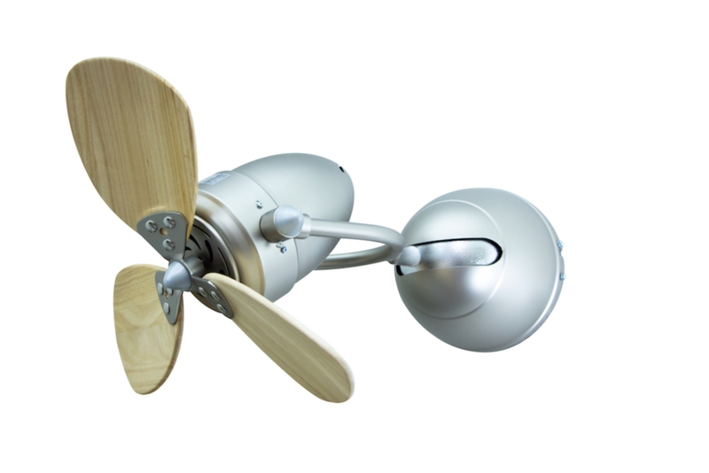 Modern Silver Wall Fan with Wooden Blades