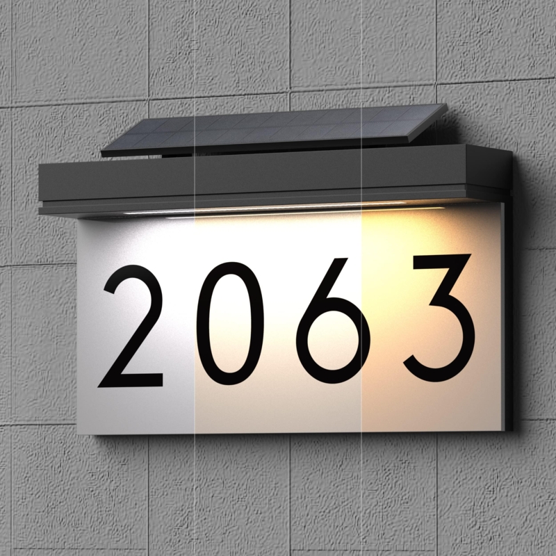 Modern Solar-Powered LED House Number Plaque