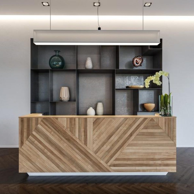 Modern Solid Wood Reception Desk with Geometric Pattern