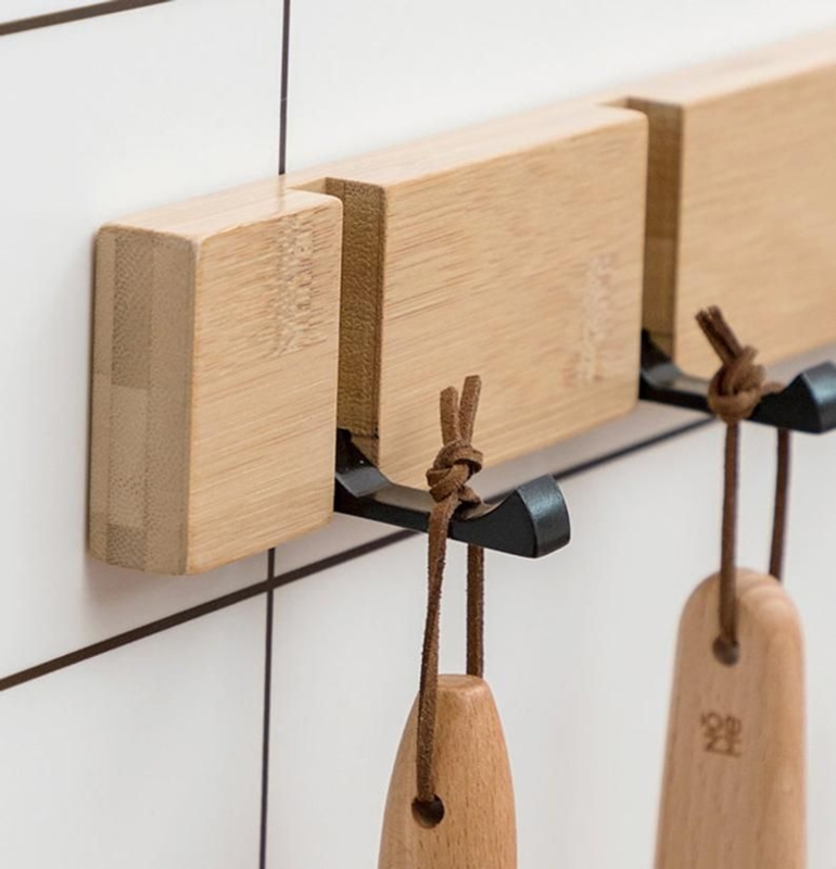 Modern Solid Wood Wall Hooks with Metal Accents