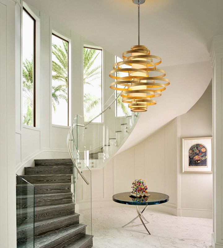 Modern Spiral Staircase with Statement Lighting