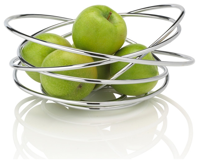Modern Stainless Steel Fruit Loop Bowl with Green Apples
