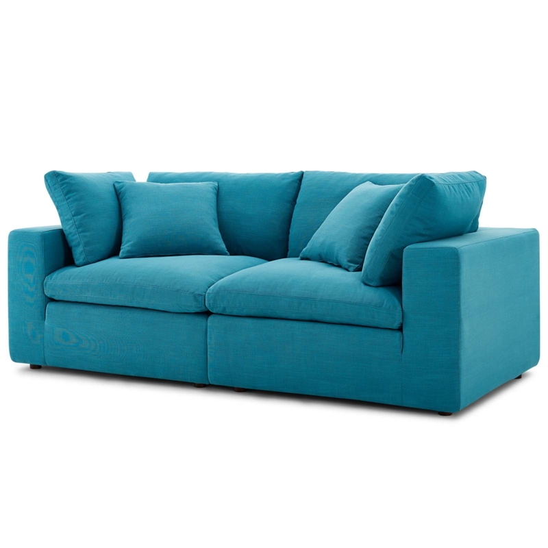Modern Teal Blue Contemporary Sofa with Cushions