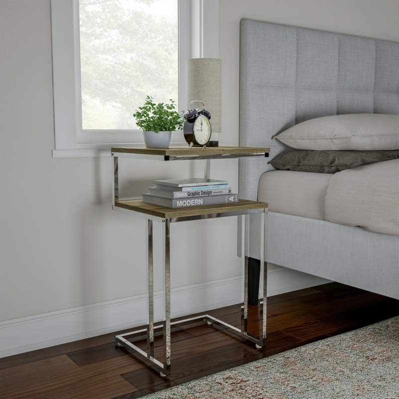 Modern Two-Tier C-Shaped Sofa Side Table