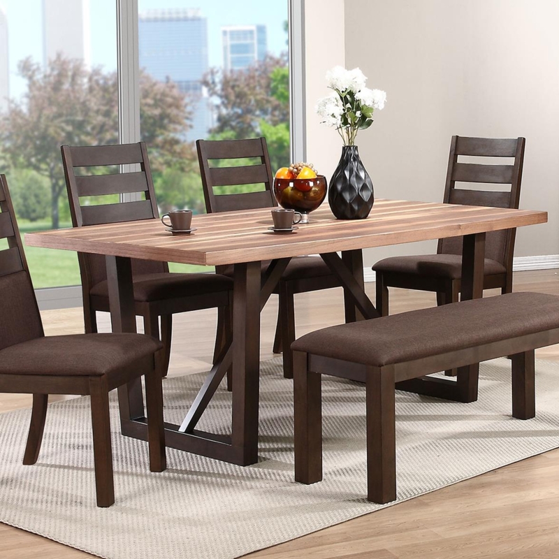 Modern Two-Tone Rectangular Trestle Dining Table Set