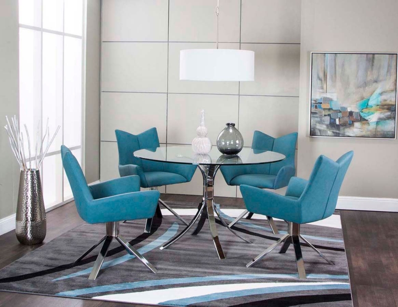 Modern Veloce Dining Set with Turquoise Chairs