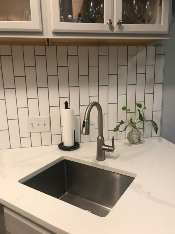 Modern Vertical Subway Tile Kitchen Backsplash