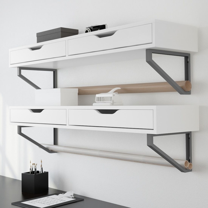 Modern Wall Mounted Shelves with Drawers and Rods
