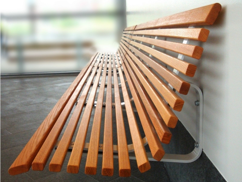 Modern Wall-Mounted Wooden Slatted Bench