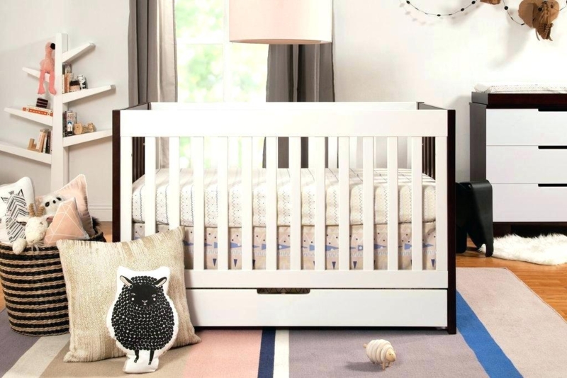 Modern White Crib with Underneath Storage Drawer