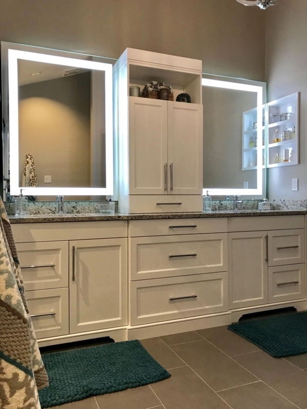 Modern White Double Vanity with LED Mirrors