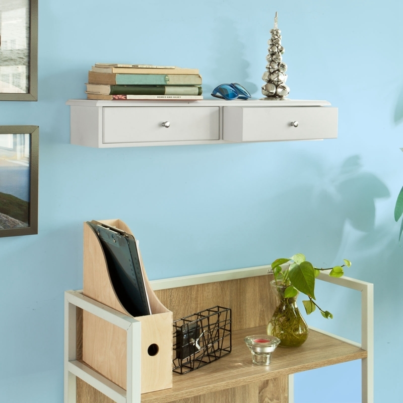 Modern White Hanging Wall Shelves with Drawers