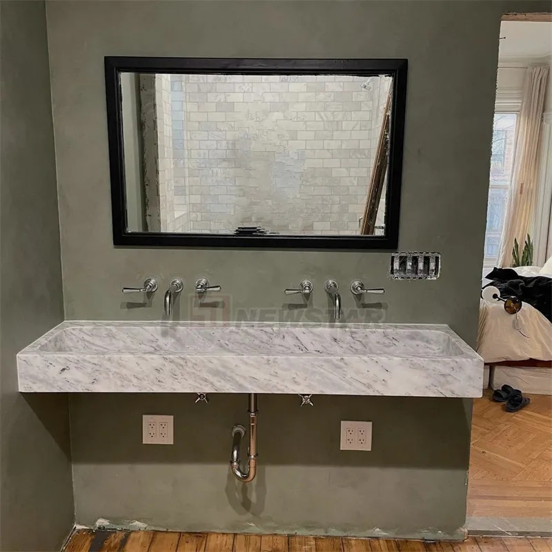 Modern White Marble Wall-Mounted Rectangular Sink