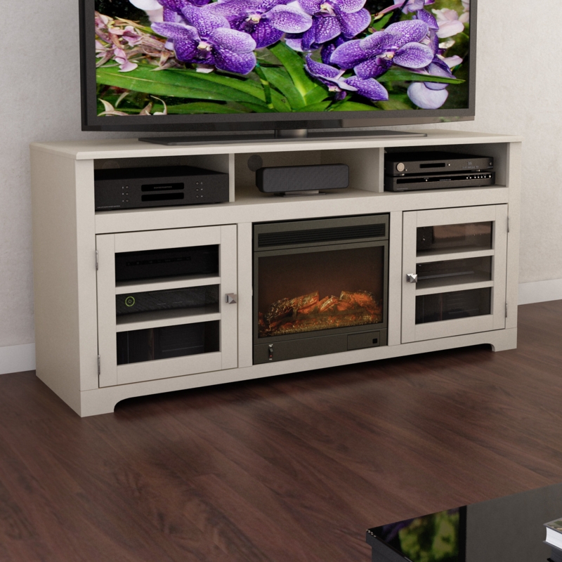Modern White TV Stand with Electric Fireplace