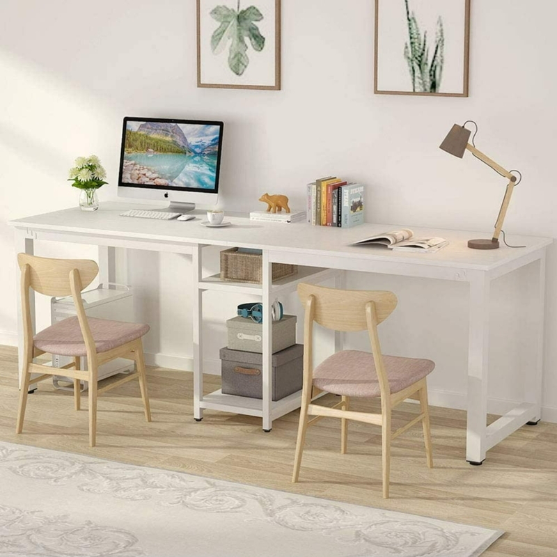Modern White Two-Person Computer Desk with Storage
