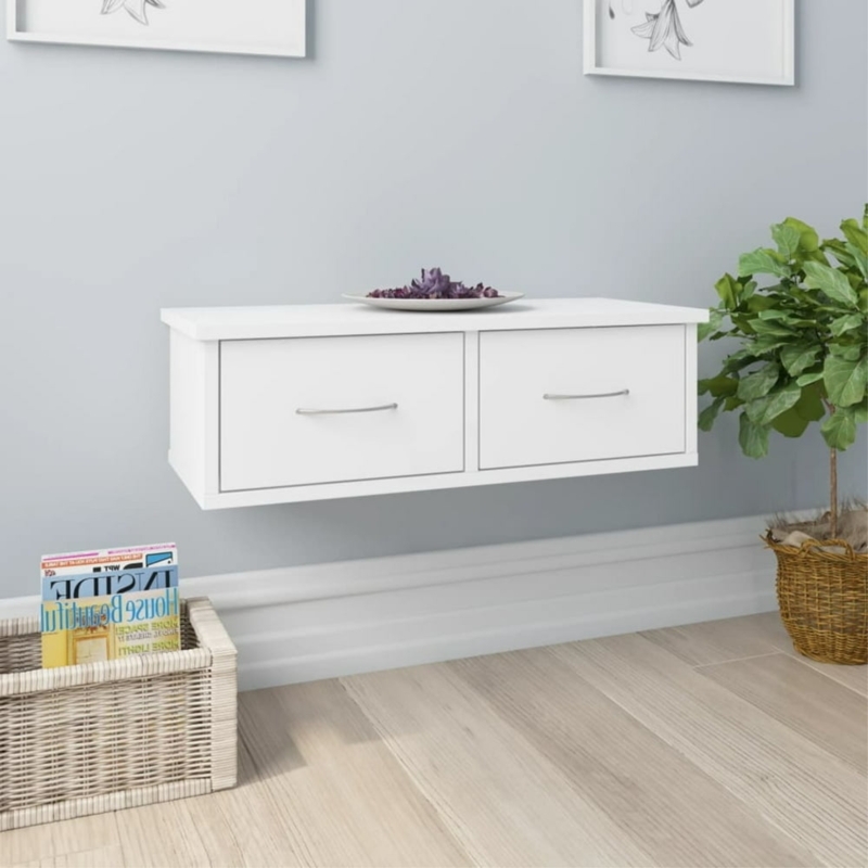 Modern White Wall-Mounted Drawer Shelf for Storage