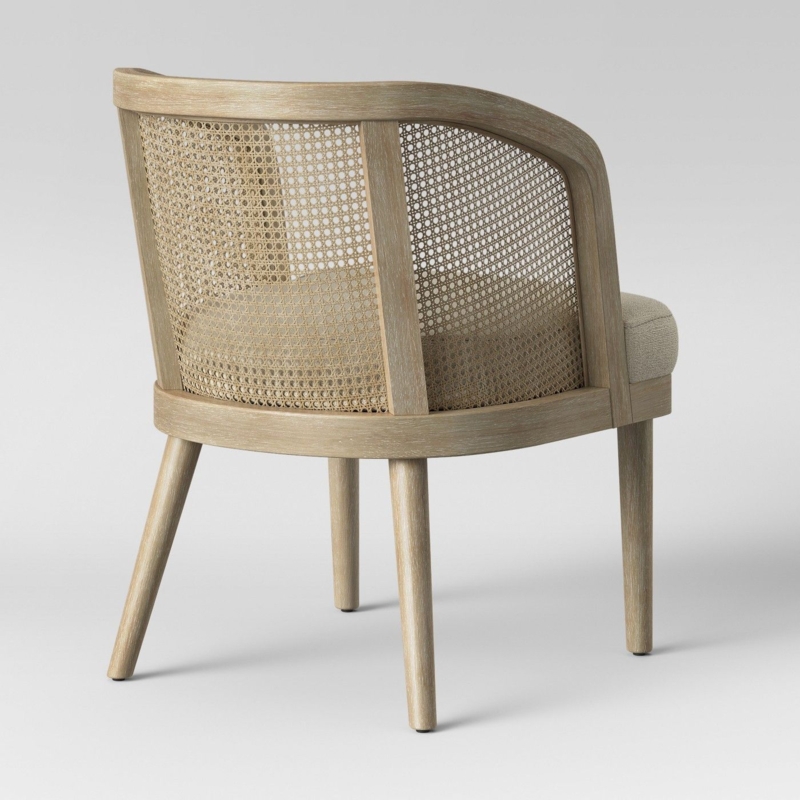 Modern Whitewashed Wood Cane Barrel Chair