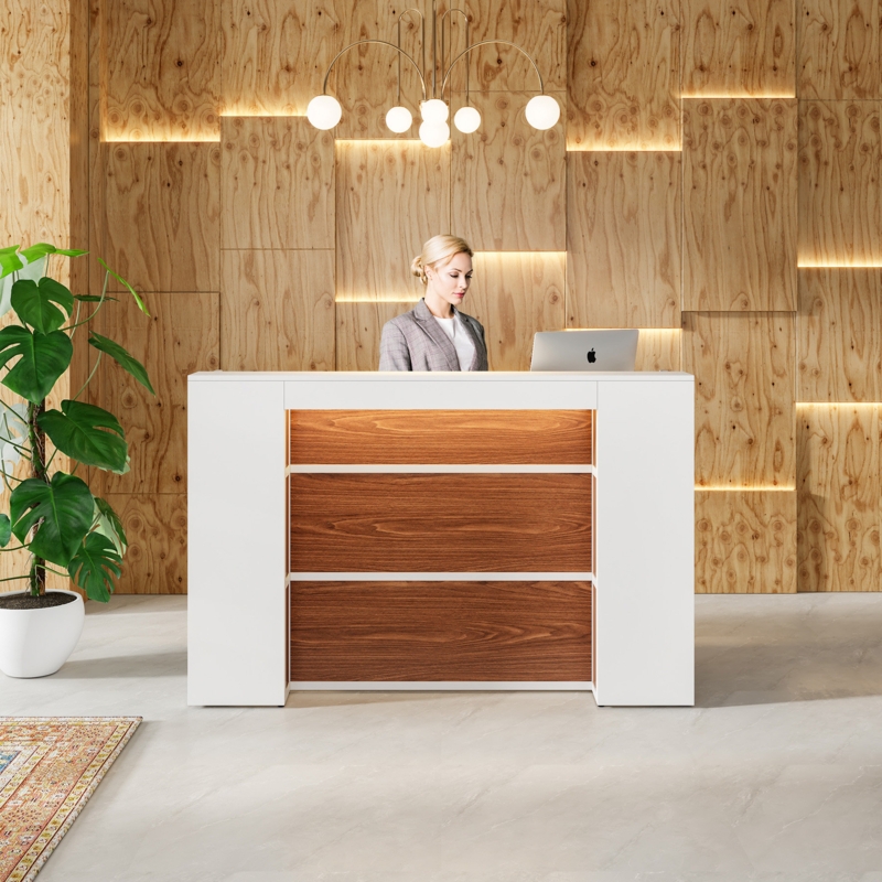 Modern Wood and White Reception Desk Design