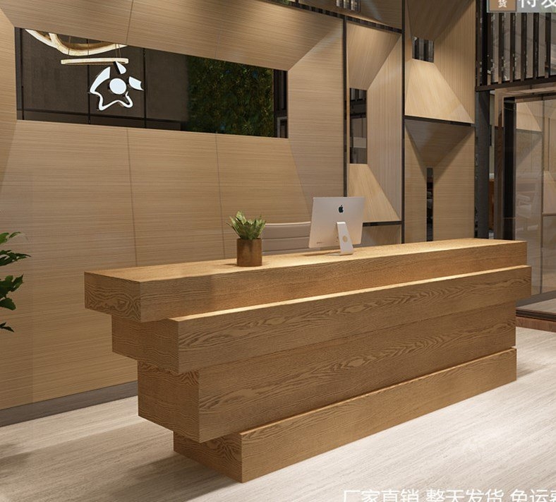Modern Wood Block Timber Style Reception Desk