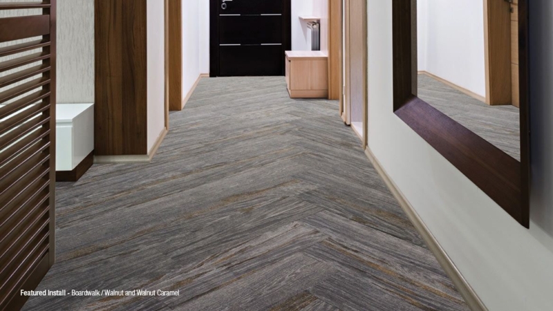 Modern Wood-Look Carpet Tiles in Hallway