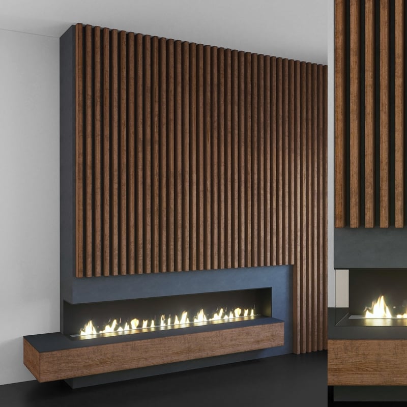 Modern Wood Panel Wall Fireplace Design