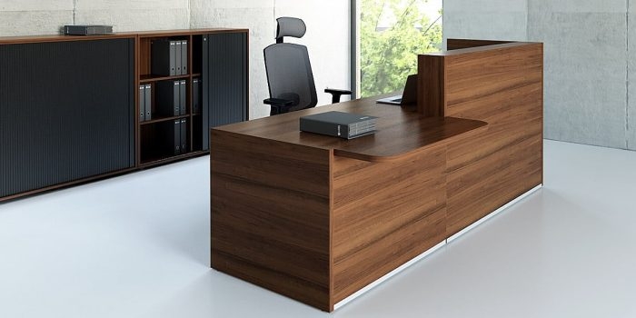 Modern Wooden Reception Desk with Storage