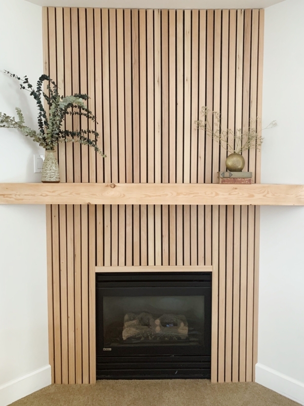 Modern Wooden Slatted Wall Panels Fireplace Design