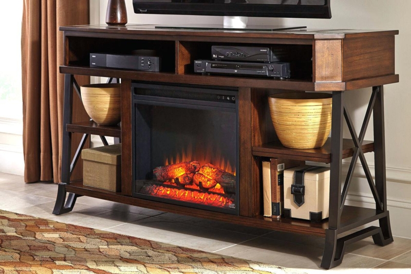 Modern Wooden TV Stand with Built-in Electric Fireplace