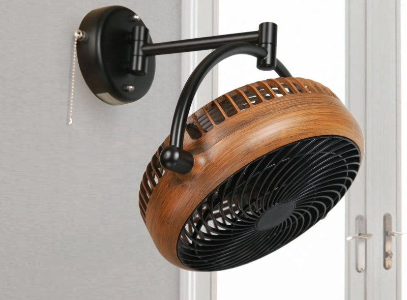 Modern Wooden Wall Mount Fan with Black Frame