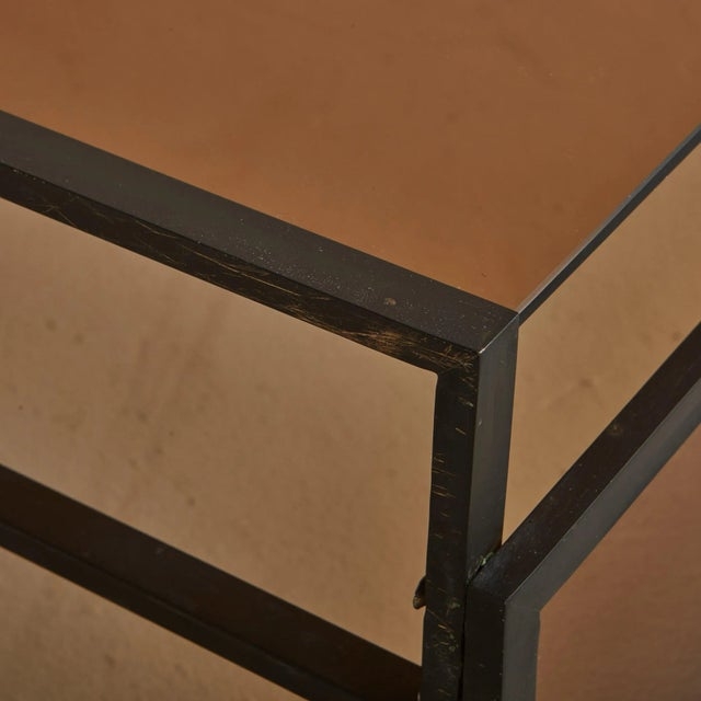 Modernist Amber Glass Coffee Table with Iron Frame