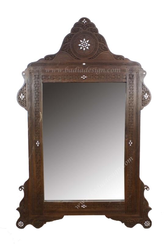 Moroccan Bone Inlay Carved Wood Decorative Mirror