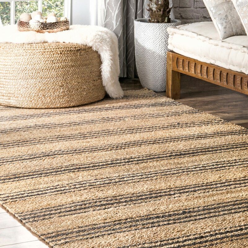 Natural Jute Rug with Striped Pattern in Cozy Living Room
