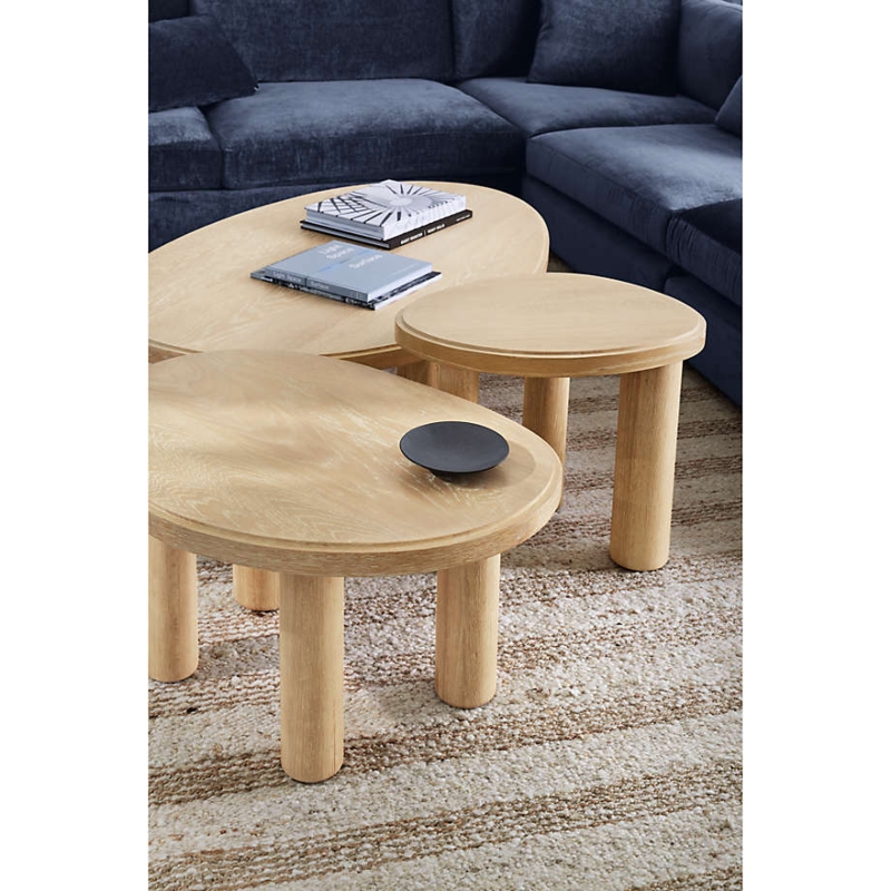 Natural Oak Wood Asymmetrical Coffee Table Set