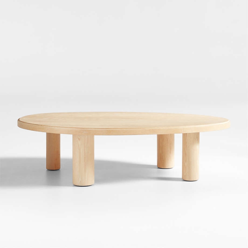 Natural Oak Wood Round Coffee Table with Cylindrical Legs