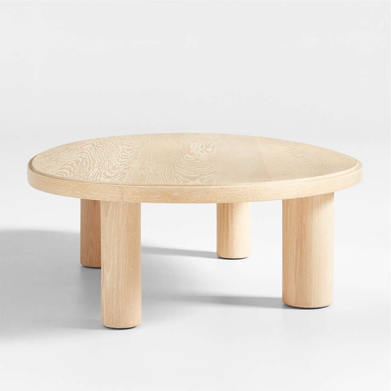 Natural Oak Wood Round Coffee Table with Cylindrical Legs