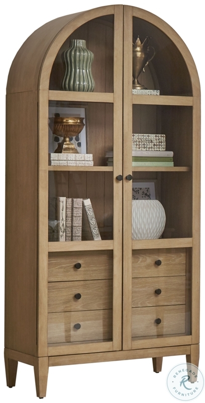 Natural Wood Arched Display Cabinet with Glass Doors