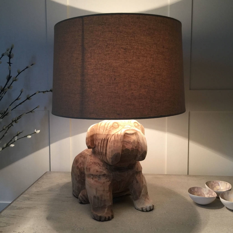 Natural Wood Hand Carved Dog Table Lamp And Shade By Cowshed Interiors ...