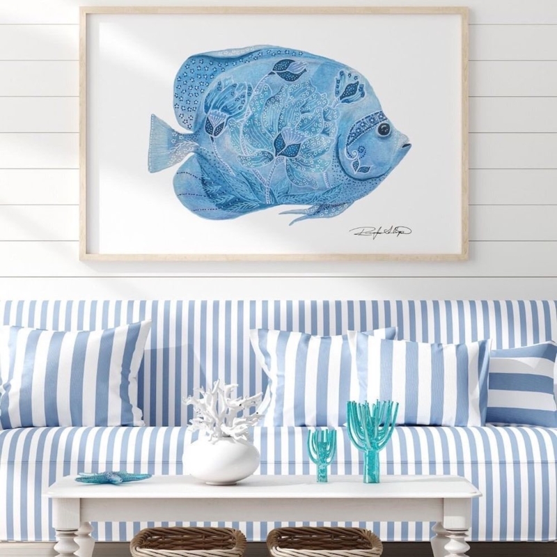 Navy Blue And White Striped Sofa | Baci Living Room