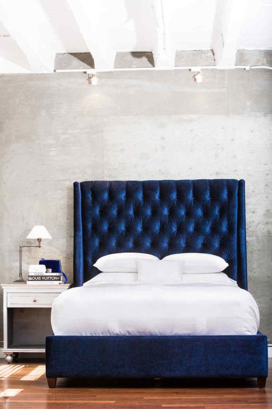 Navy blue velvet bed via Wendys Lookbook #bedroom #velvet | Master ...