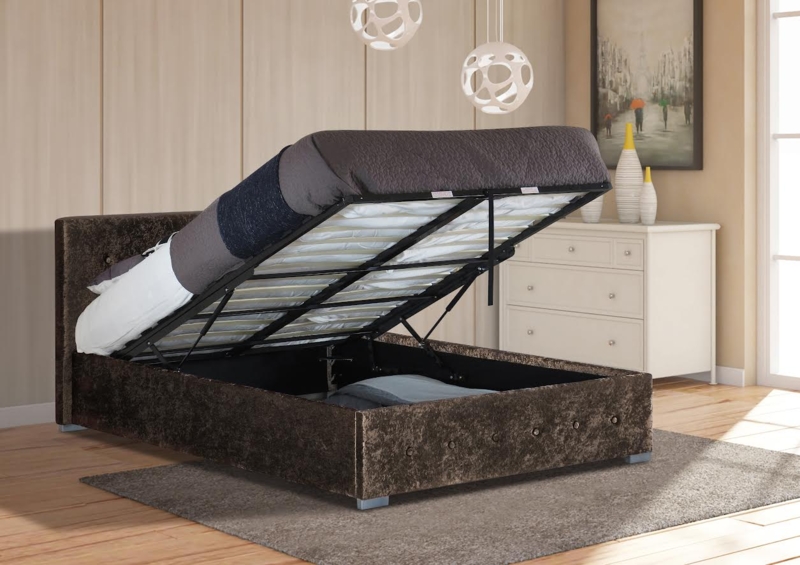 Nicole Brown Plush Velvet Ottoman Storage Bed