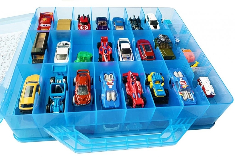 Organized Toy Car Storage with Clear Compartments