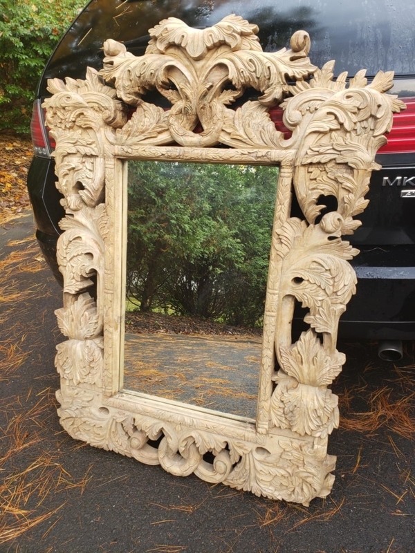 Ornate Hand-Carved Vintage Wooden Mirror Frame