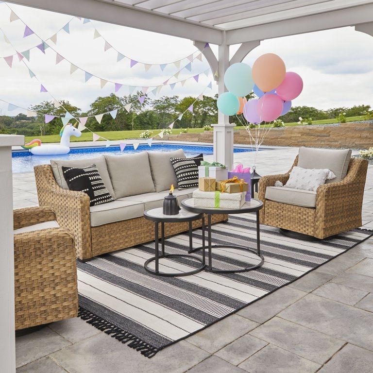 Outdoor Wicker Sofa Set with Swivel Gliders