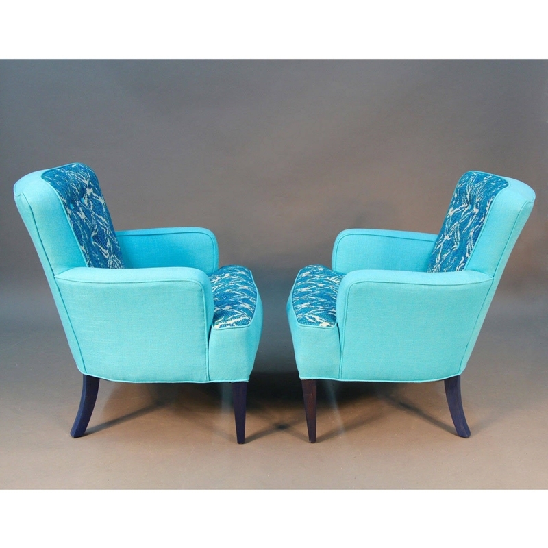 Pair of Turquoise Draper Era Sala Chairs