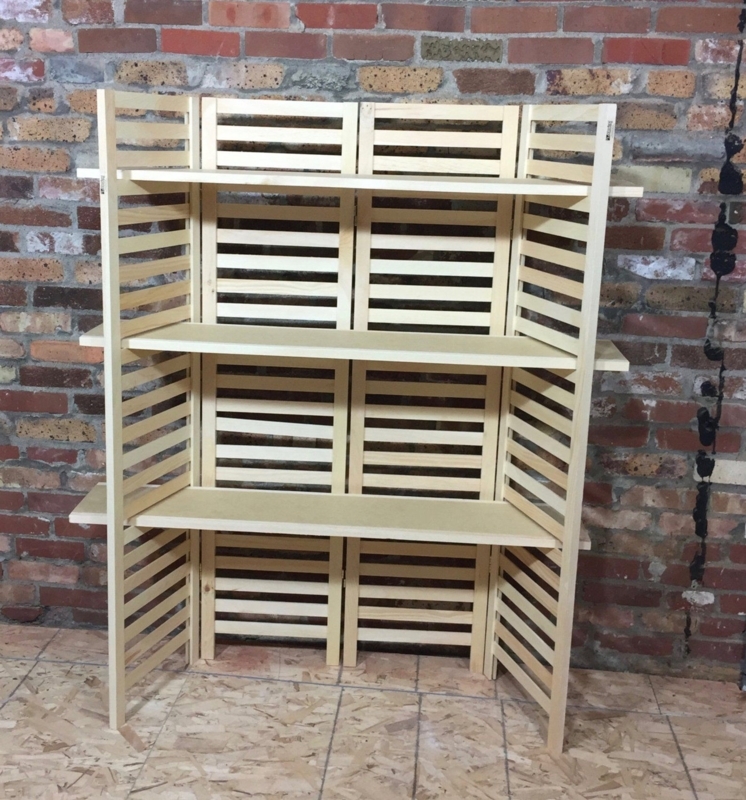 Portable Four-Panel Wooden Display Shelving Unit